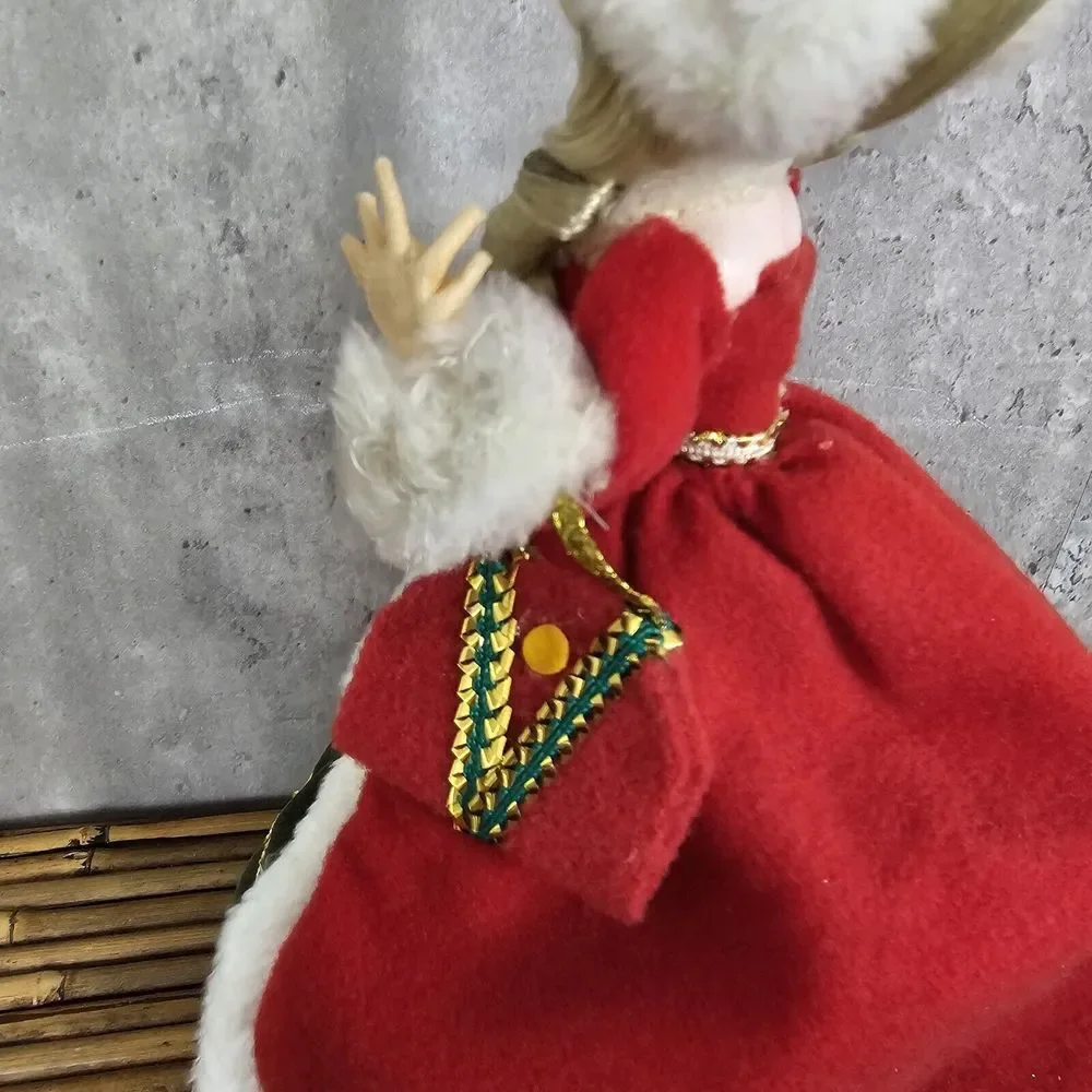 Vintage 70s Christmas Big Eye Stocking Doll Turning Music Box Silent Night AS IS
